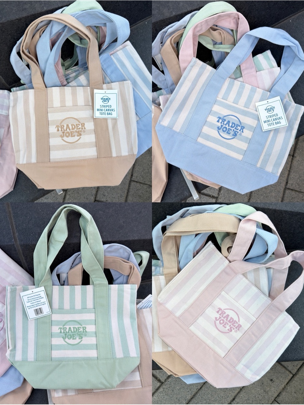 BUNDLE 4 Trader Joes Mini Tote Striped Bag 2026 (one in each color)